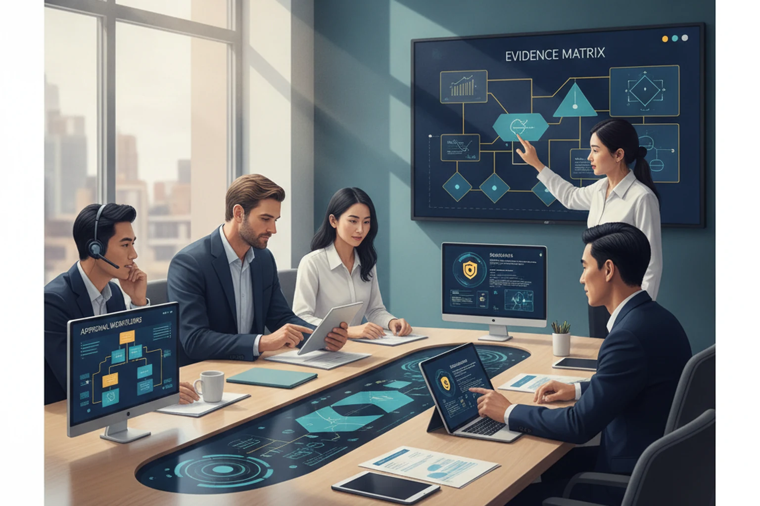 Outbound Calling Operations: Approval Evidence Matrix editorial illustration