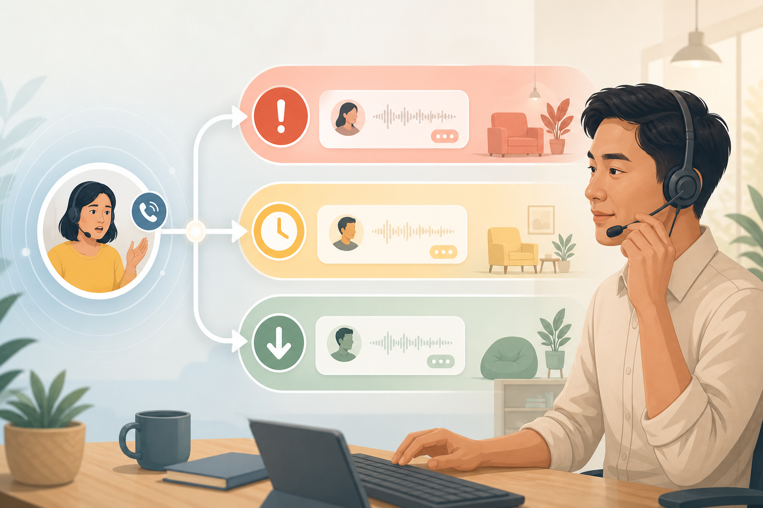 Inbound call callback availability note editorial illustration